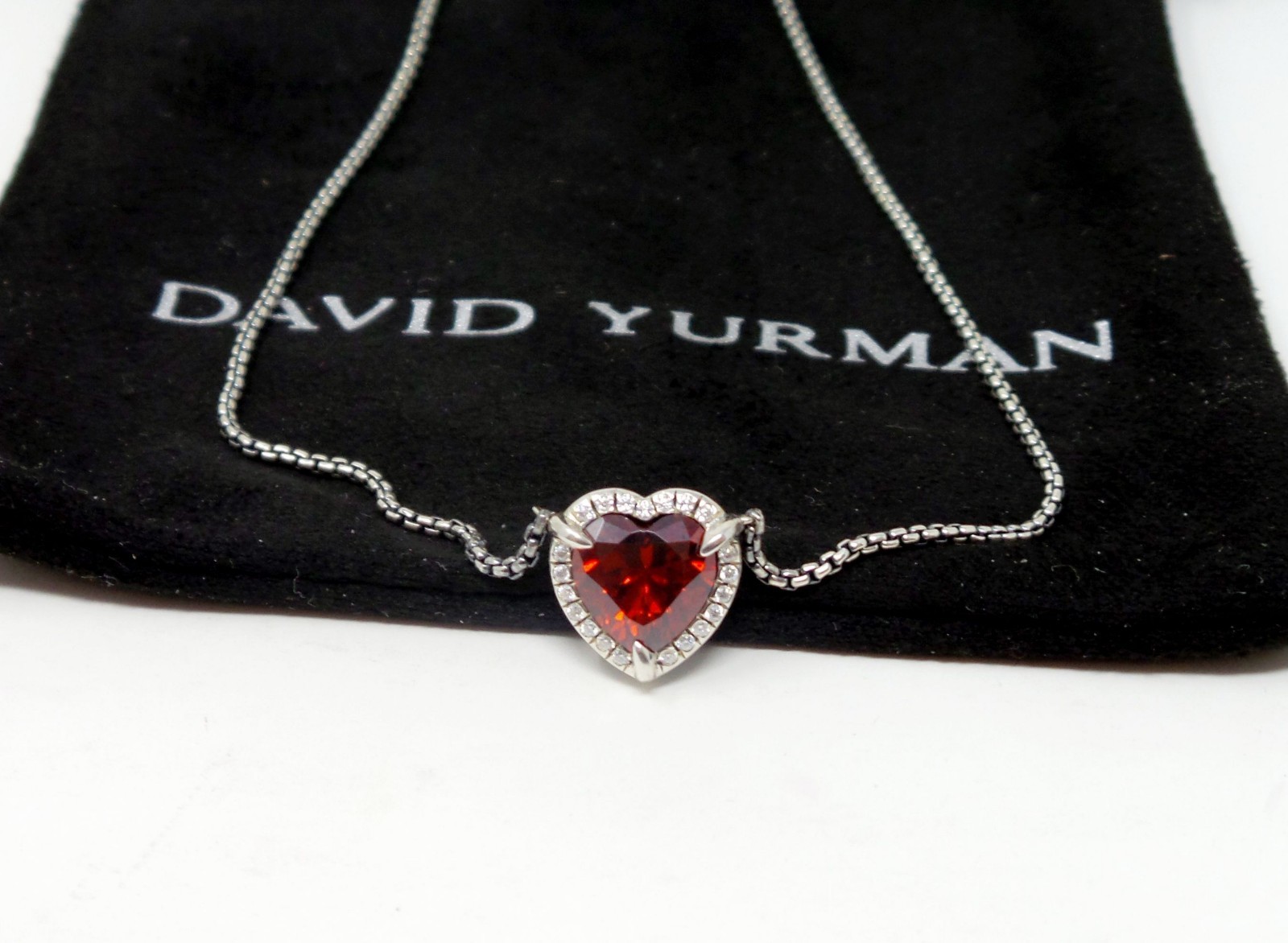 David Yurman Necklace Garnet Red Chatelaine Heart Pendant Sterling Silver Womens