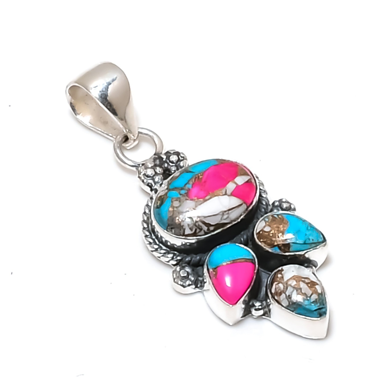 Cotton Candy Turquoise Gemstones Handmade 925 Sterling Silver Pendant Jewelry