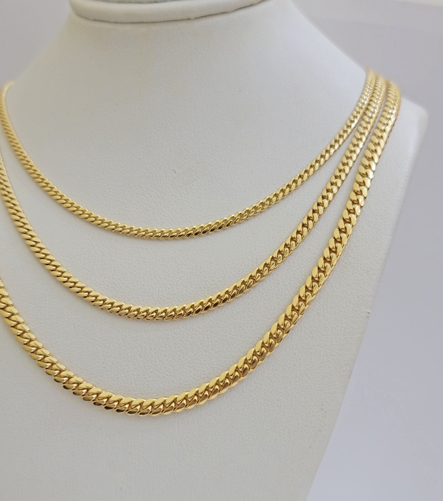 Solid 18k Gold Chain Necklace Miami Cuban Link 2.5mm-4mm 18″-26 Inch Real 18kt