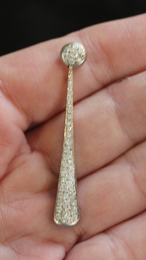 Vintage 18K White Gold Art Deco Round Pave Diamond Elongated Drop Pendant 4.3 g