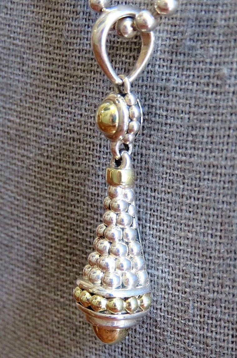 Lagos Signature Caviar Silver 18KT Gold Pendant 16-18″ Lagod Chain