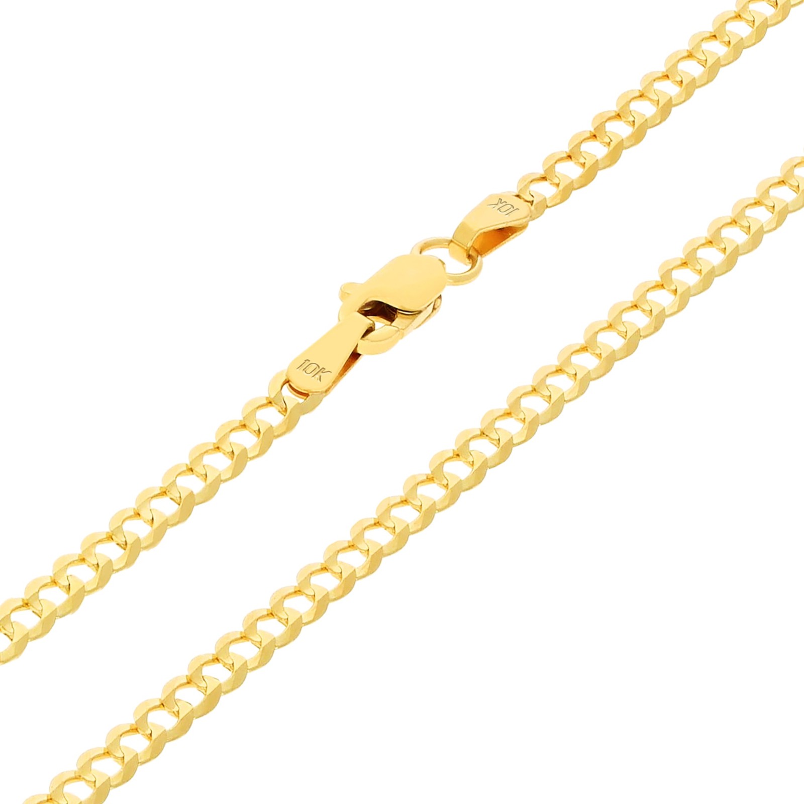 10K Yellow Gold 2.5mm Solid Curb Cuban Chain Link Mens Womens Necklace 18″