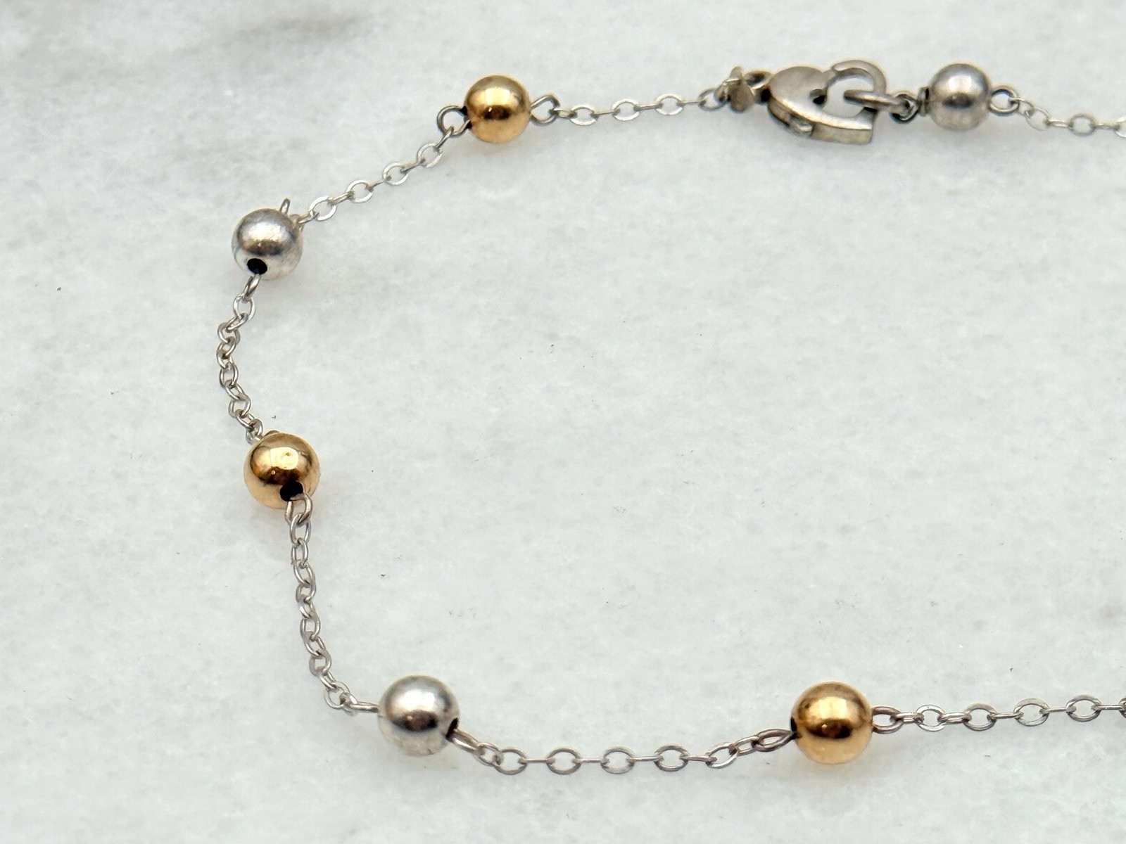 Designer Sterling Silver 14K Gold Two Tone Ball Bead Station Chain Necklace 12”