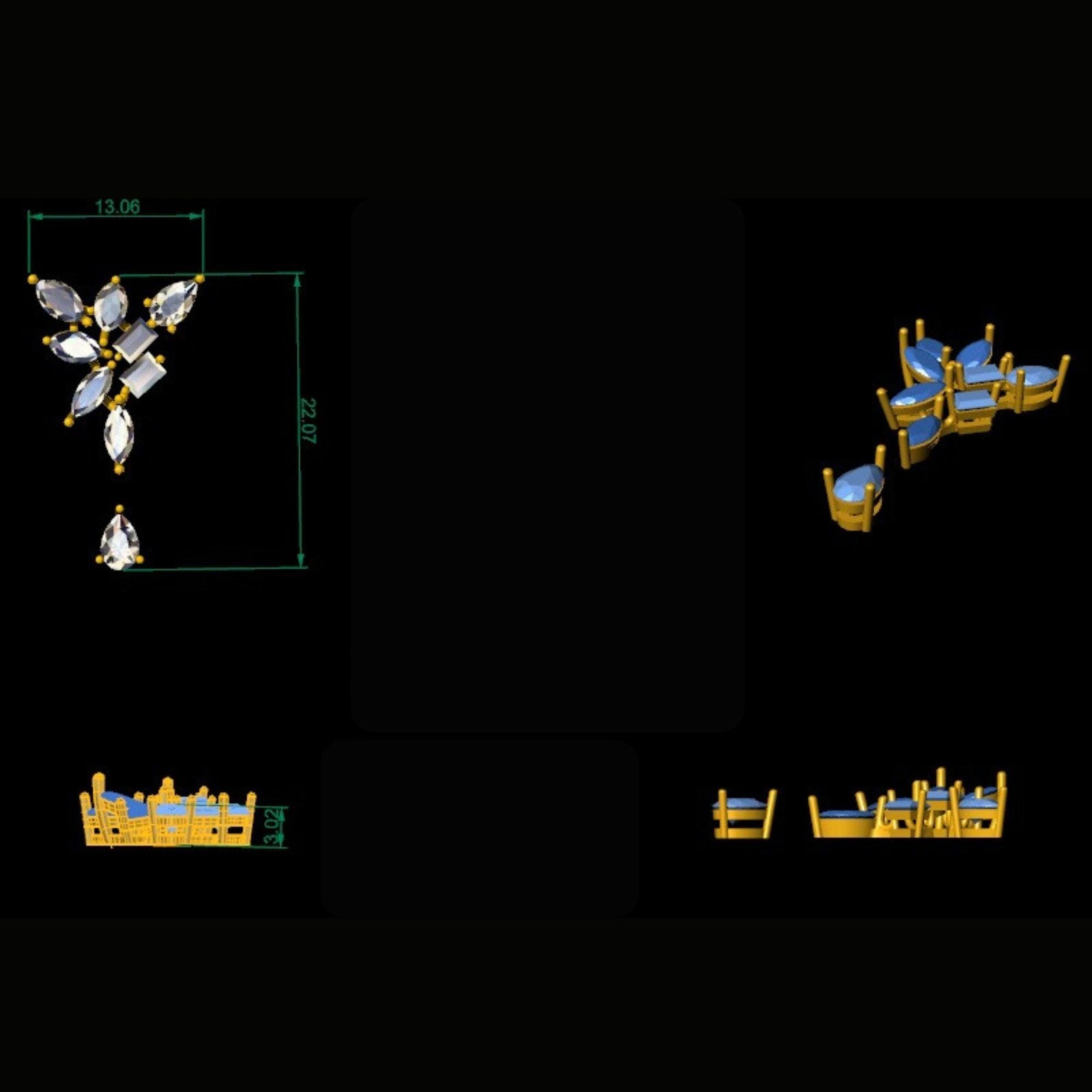 0.16 ct Natural Baguette Y Necklace 14K Gold 14K Solid Gold Floral Cluster