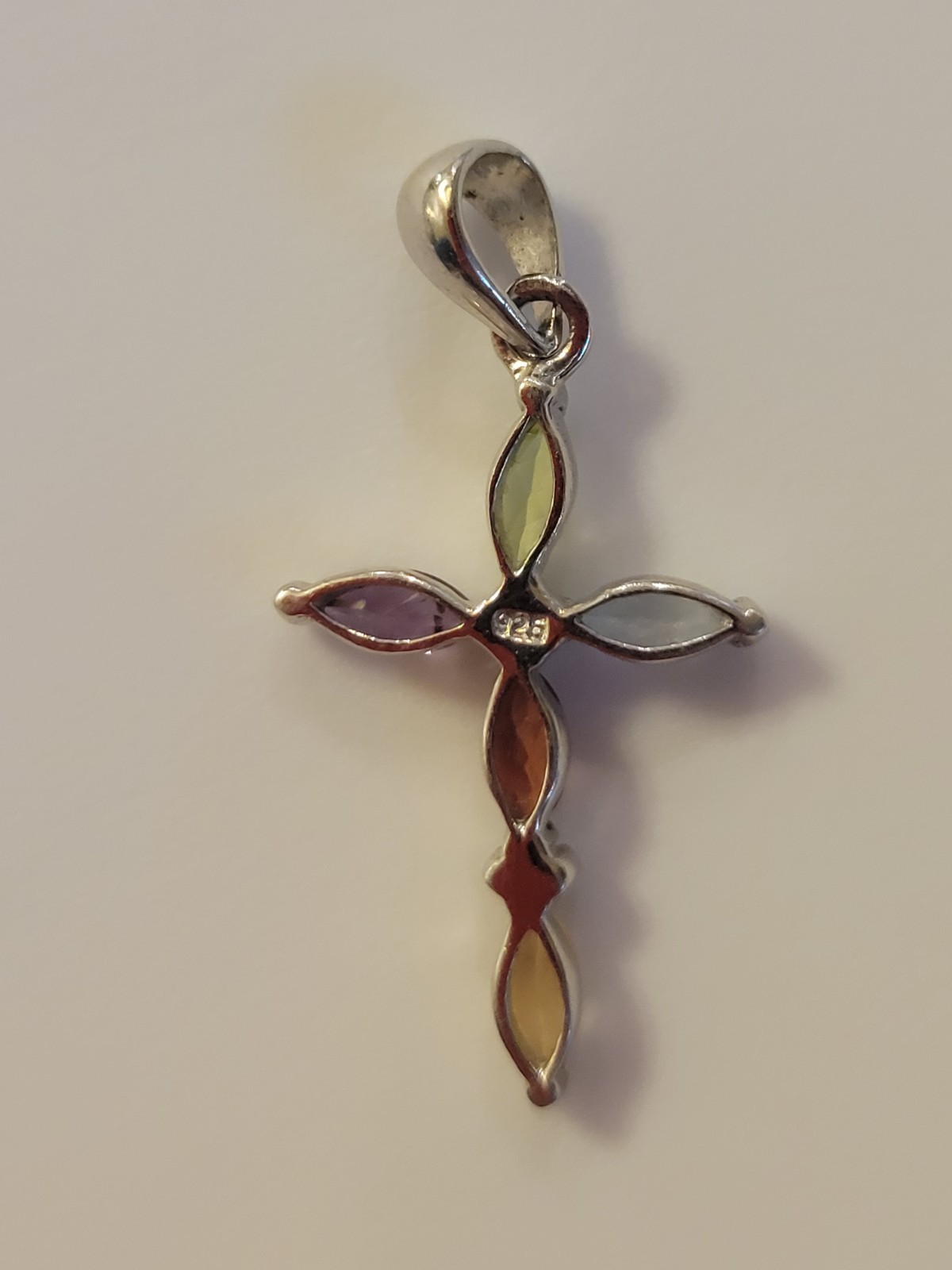 Sterling Silver Multicolor Assorted Gemstone Cross Pendant Marked 925