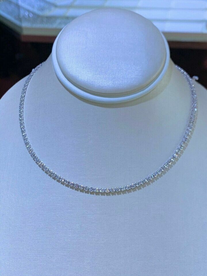 12Ct Round Cut Diamond Tennis Choker Eternity Necklace 18K White Gold Plated 18″