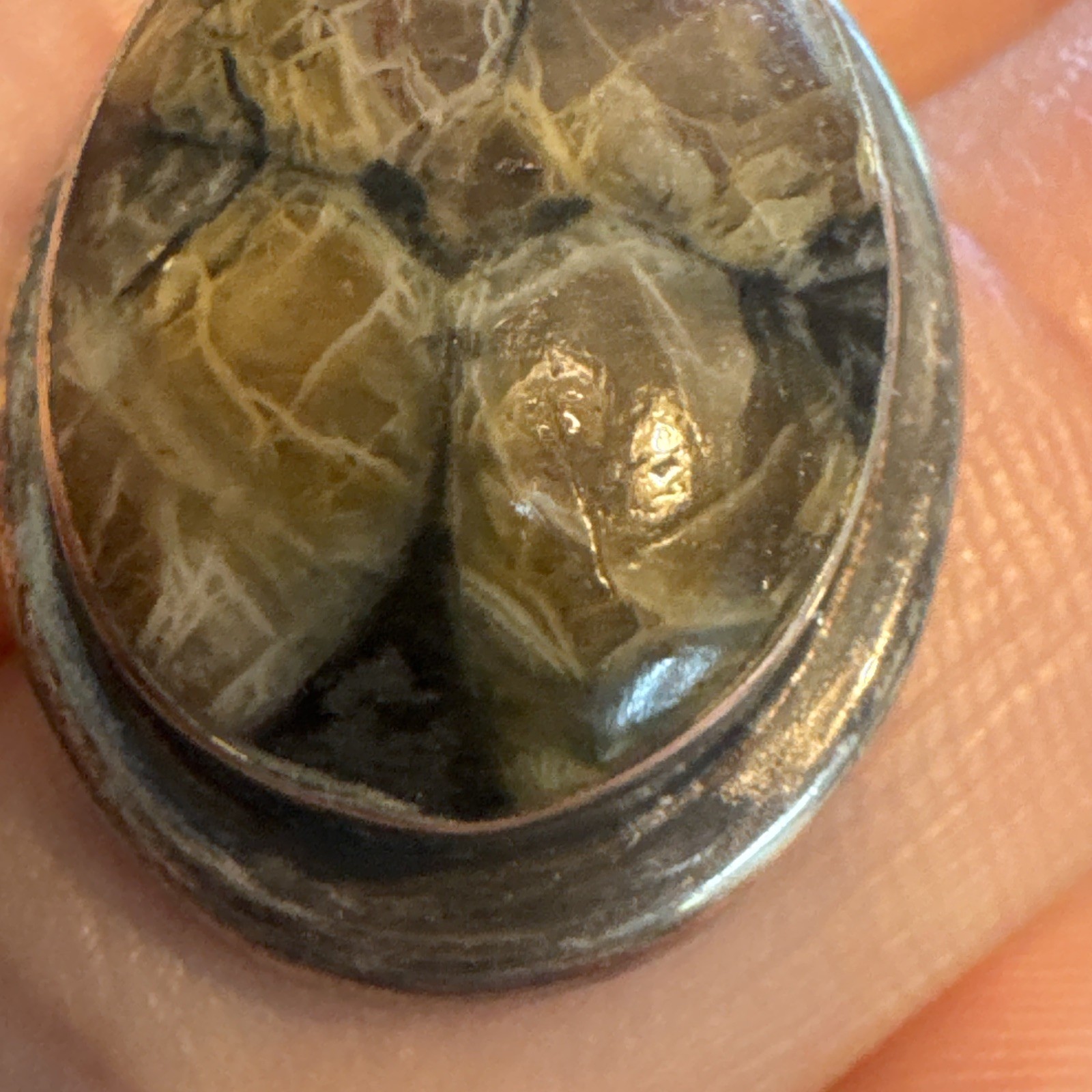 Vintage 970 silver Cabochon Brown Nature pendant Round Classic Beauty Boho