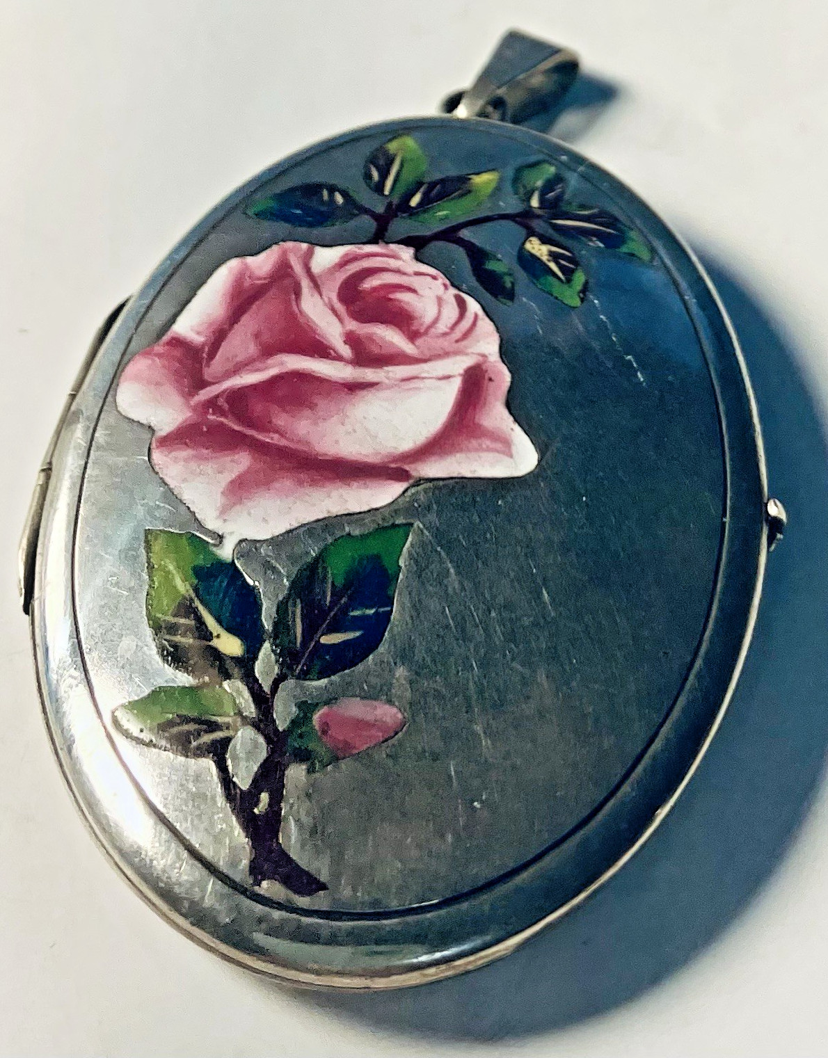 Antique Enamel Alpaca Silver (aka German Silver) pendant locket