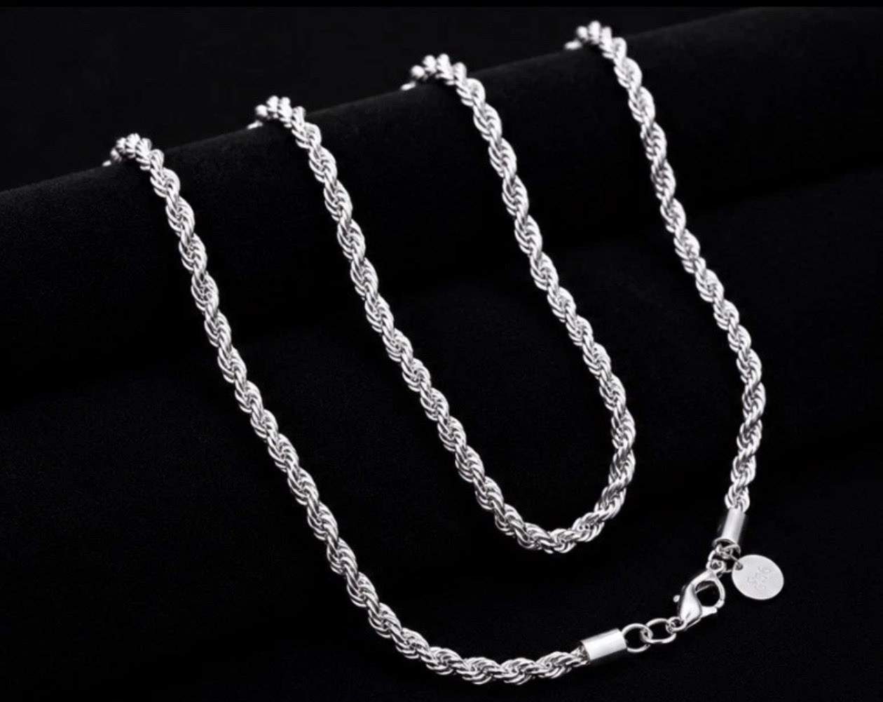 Marked 925 Silver Twisted Rope Chain Necklace Chain Heavy 4MM 24 Inch
