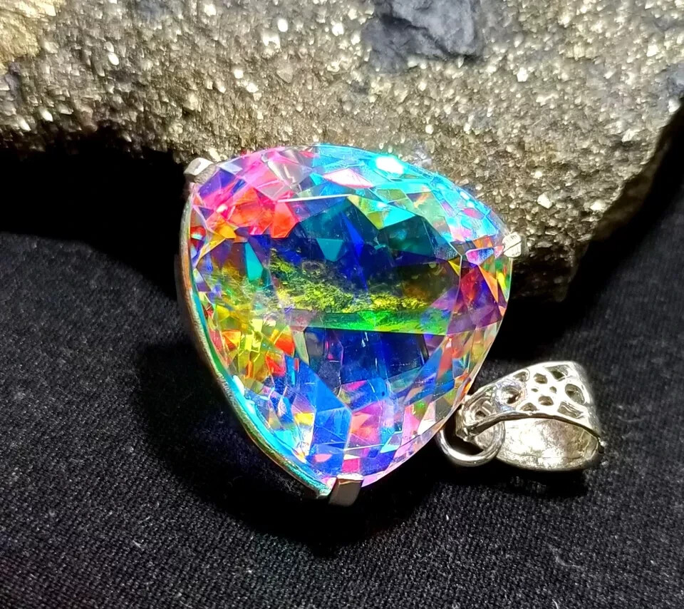 88 Ct+ A++ Natural Trillion Cut Mystic 925 Solid Silver Pendant Loose Gemstone