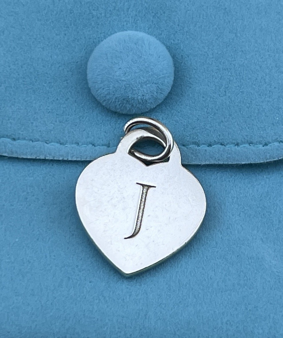 Tiffany & Co. 925 Silver Letter J Alphabet Initial Heart Tag Pendant Charm