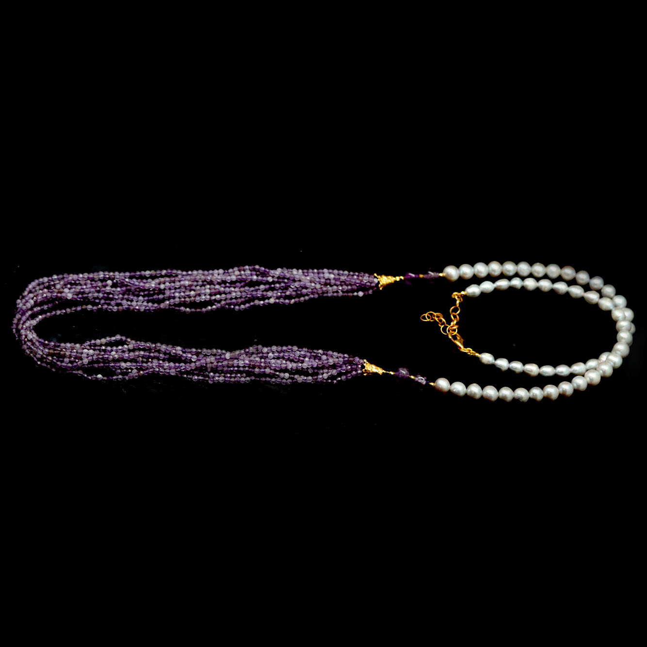 Amethyst Baroque Pearl Necklace 925 Sterling Silver 32in