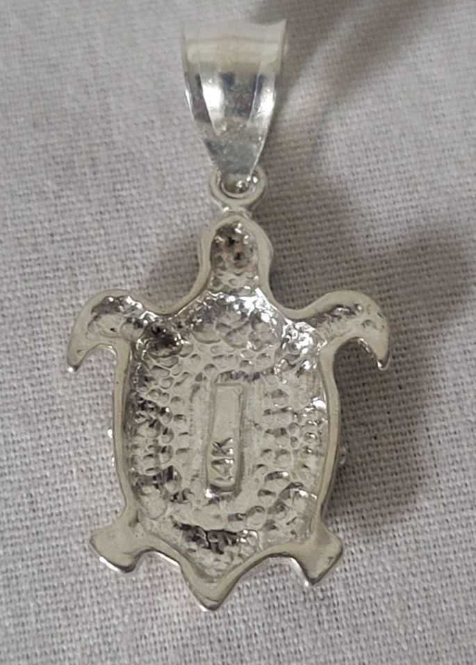 Solid Sterling Silver Turtle Pendant With 14K White Gold Overlay EXCELLENT