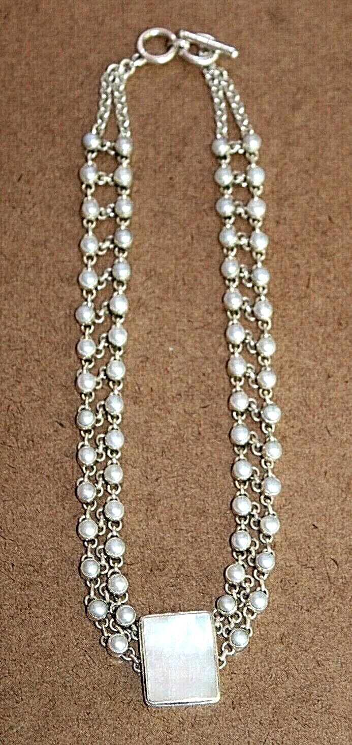 HTF ExEx Claudia Agudelo Sterling Silver Bezel Set Pearl Toggle Necklace [062WEI