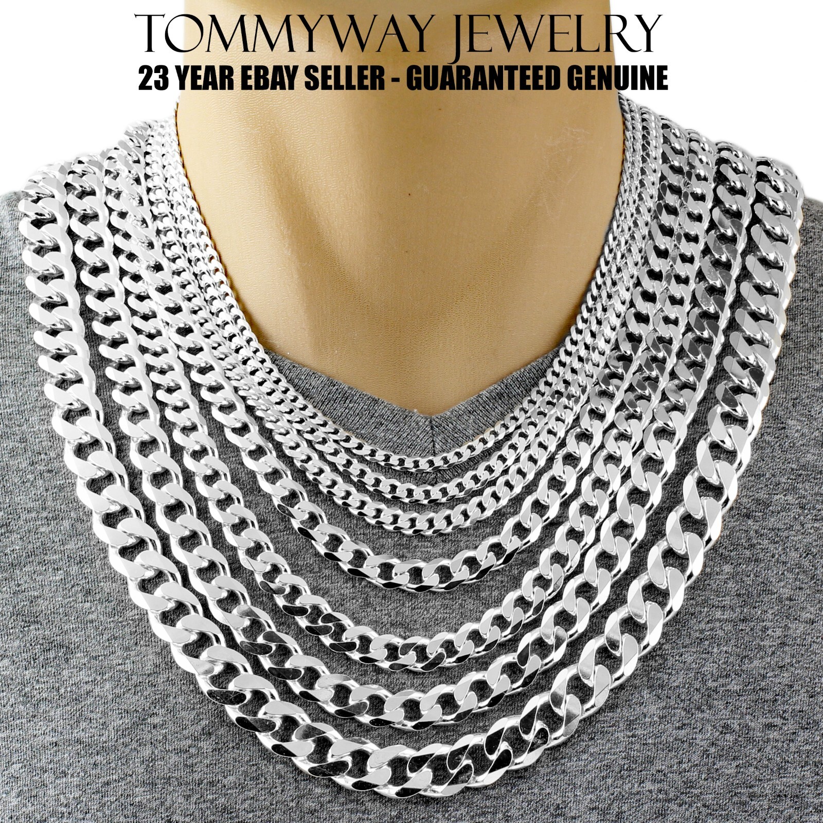 Guaranteed 925 Sterling Silver Cuban Curb Chain Necklace Solid & Heavy Version