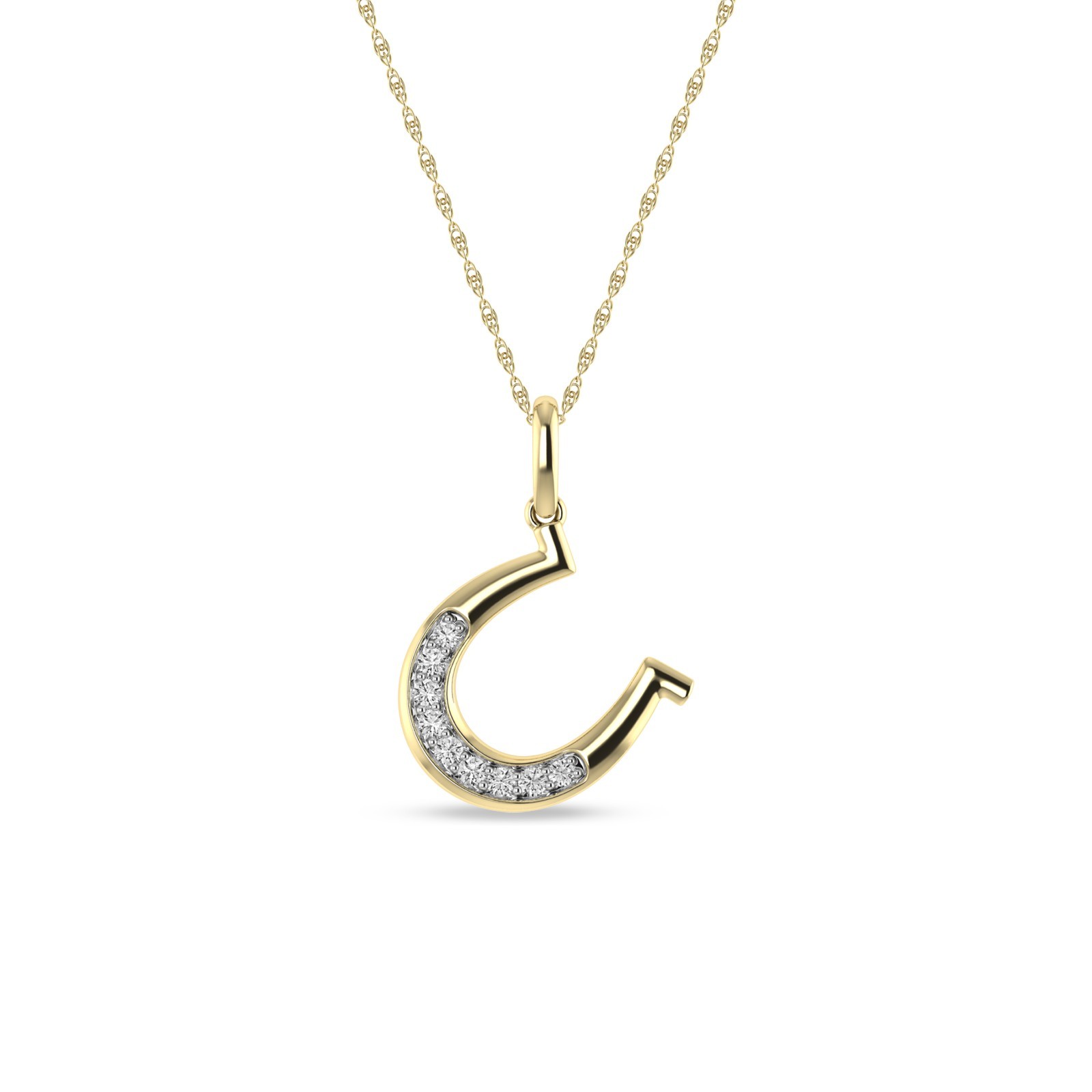 1/10 Ctw Natural Diamonds Horshoe Pendant with 18″ chain 14K Yellow Gold Plated