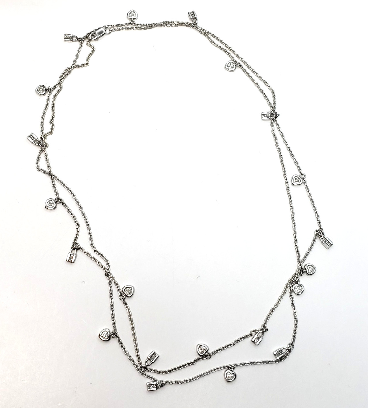 Diamond Drop Pendant Station Necklace in 925 Sterling Silver 36” Inch