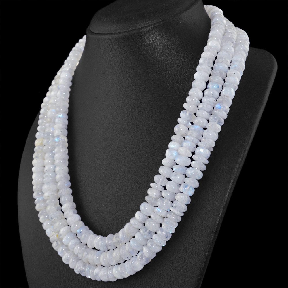 550.00 Cts Natural Round Shape Blue Flash Moonstone Beads 3 Strand Necklace (DG)