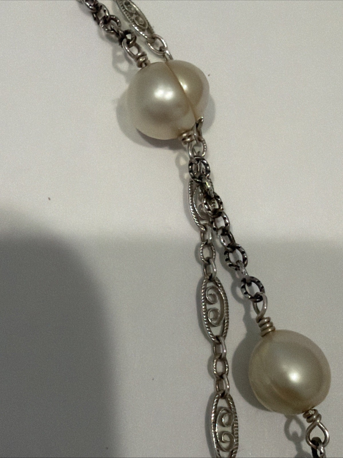 Freshwater Cultured Natural Pearl Silver Layered Multi Strand Necklace