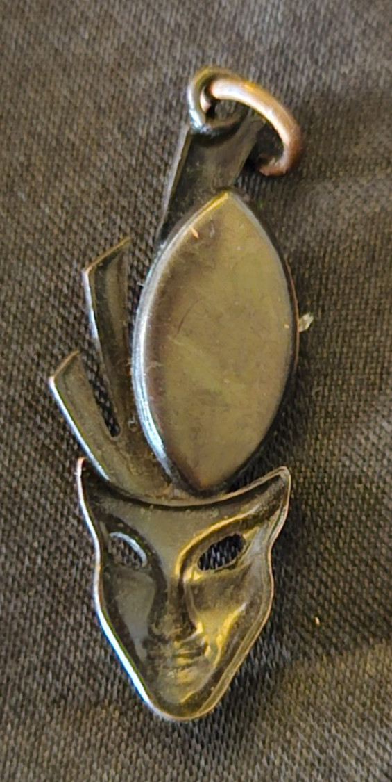 Unique Tribal Mask Pendant Metal w/ Pearl Accent (no chain)