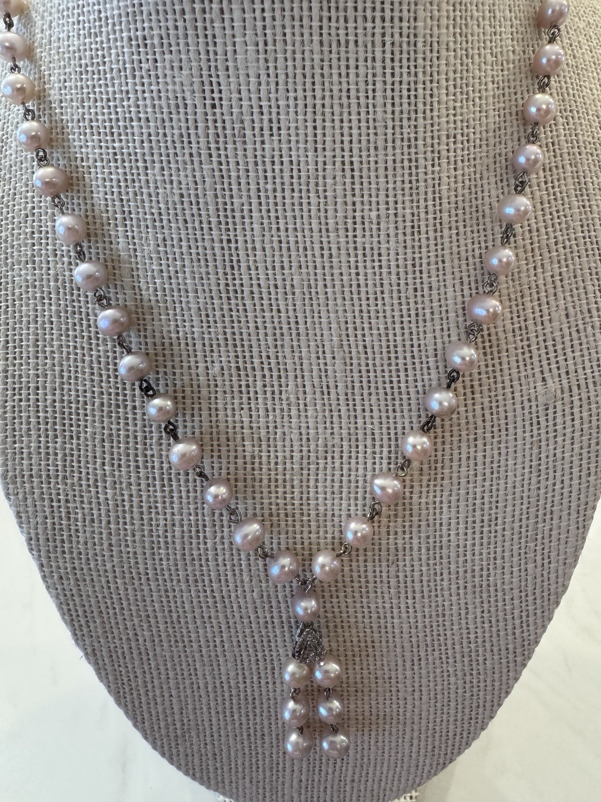 Sterling Silver Pink Pearl Lariat Necklace 16-18”, 326