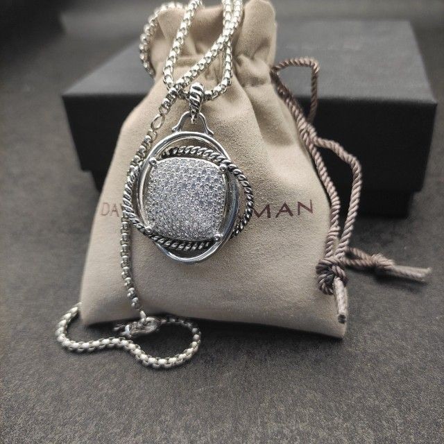 David Yurman Sterling Silver Infinity Pave Diamond 14mm Pendant Necklace