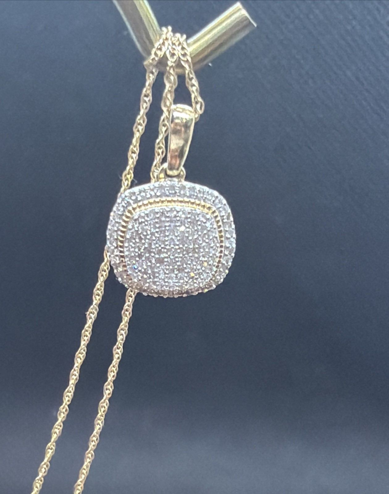 10K Yellow Gold 1/4 CT. T.W. Diamond Cushion Frame Vintage-Style Pendant – 18″