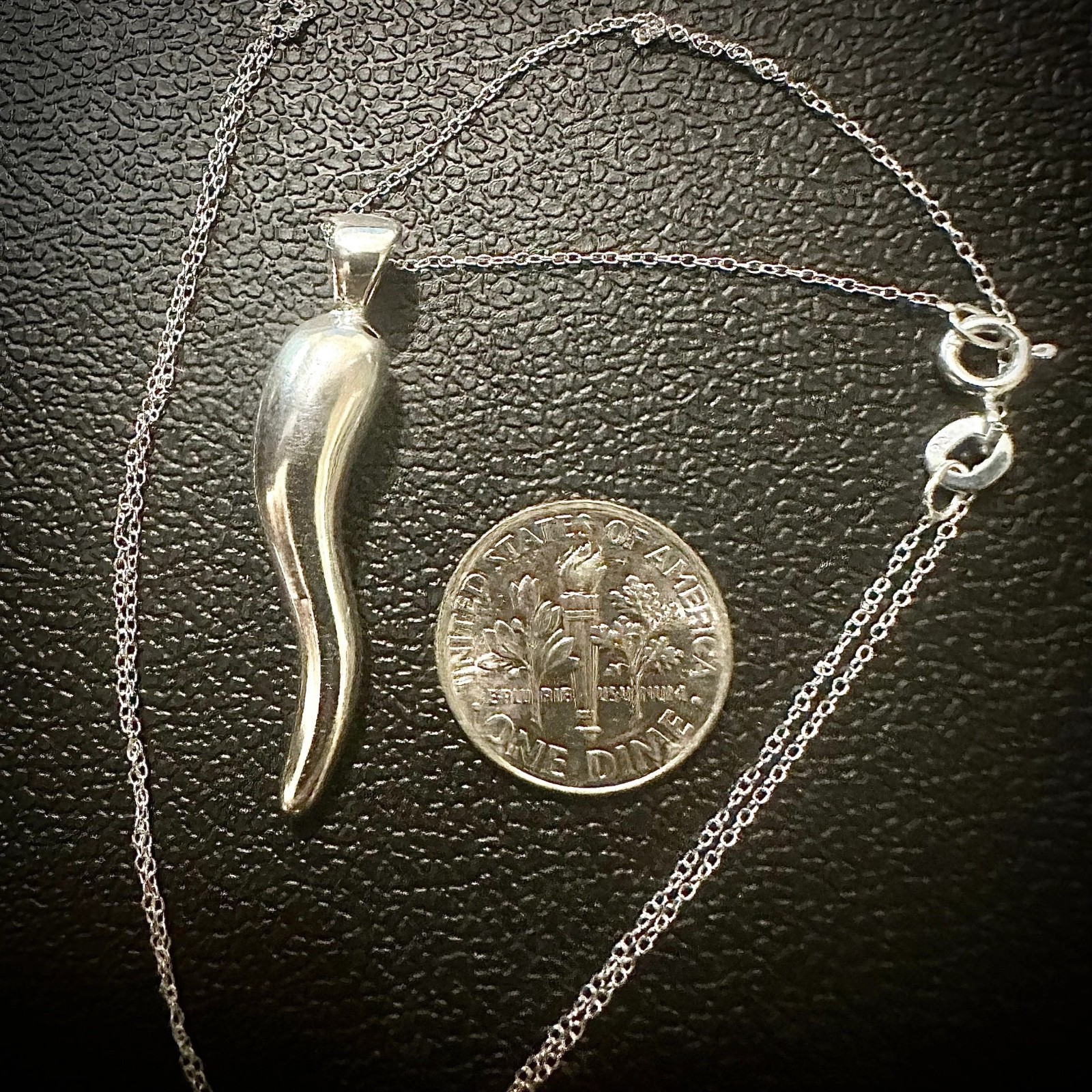 Italian Horn Necklace 925 Sterling Silver 18in Cornicello Pendant Chain