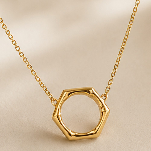 Solid 10K Yellow Gold Hexagon Shaped Simple Chain Necklace For Girls Daily Wear