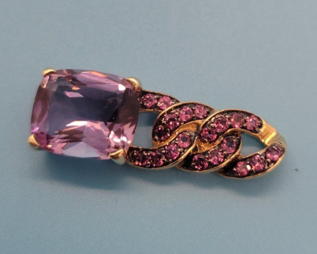 4.08CT Brazilian Amethyst Cushion With Garnet .48CTW Round, 14K Gold Pendant
