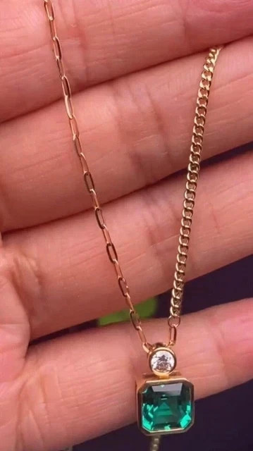 Asscher Cut 2Ct Lab-Created Emerald Solitaire Pendant 14K Yellow Gold Plated