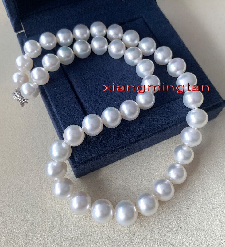 Australia top 18″12-14mm REAL south sea Perfect round WHITE pearl necklace 14k