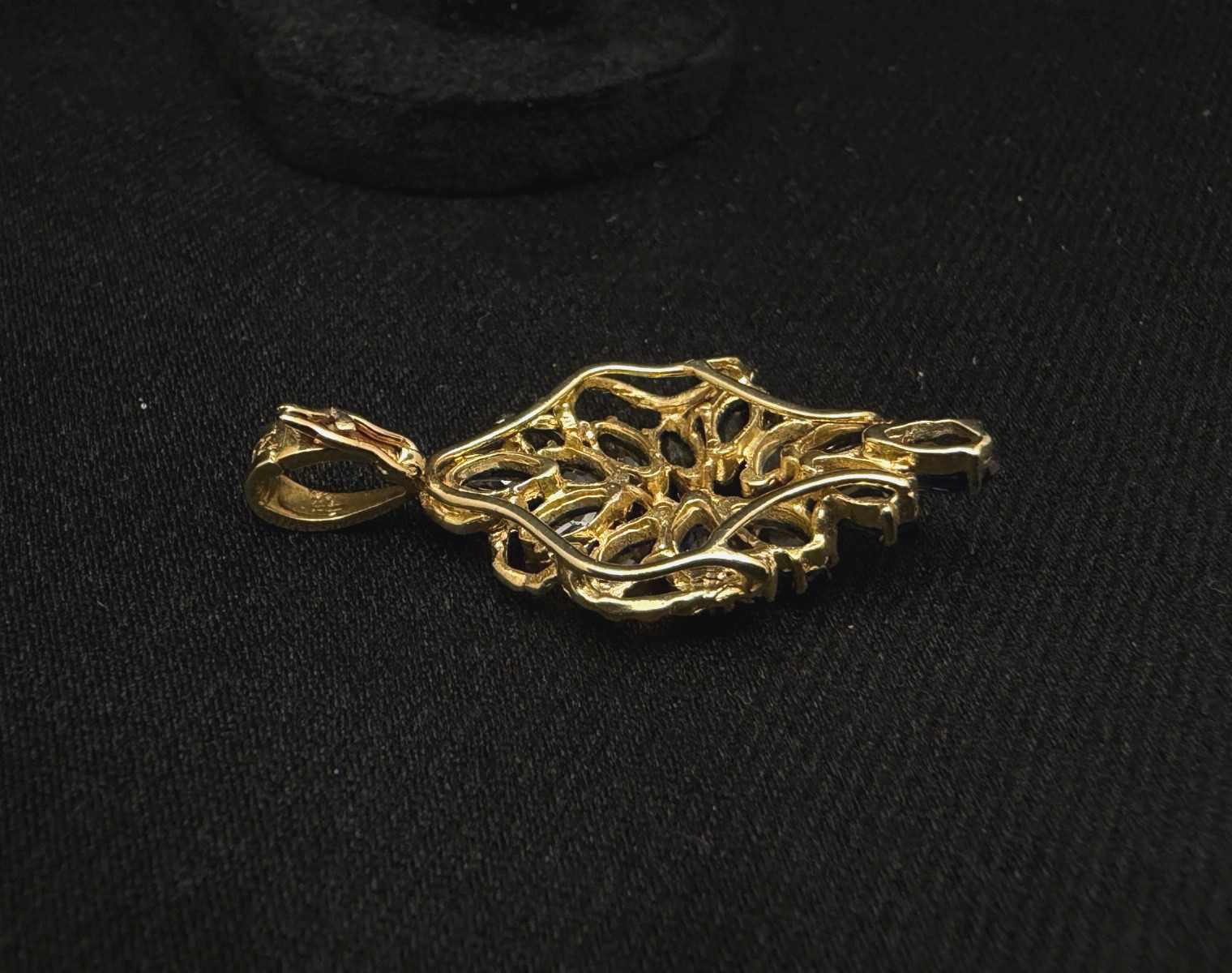 14K 585 Solid Yellow Gold Marquise Blue Sapphire & Diamond Pendant 5.28g