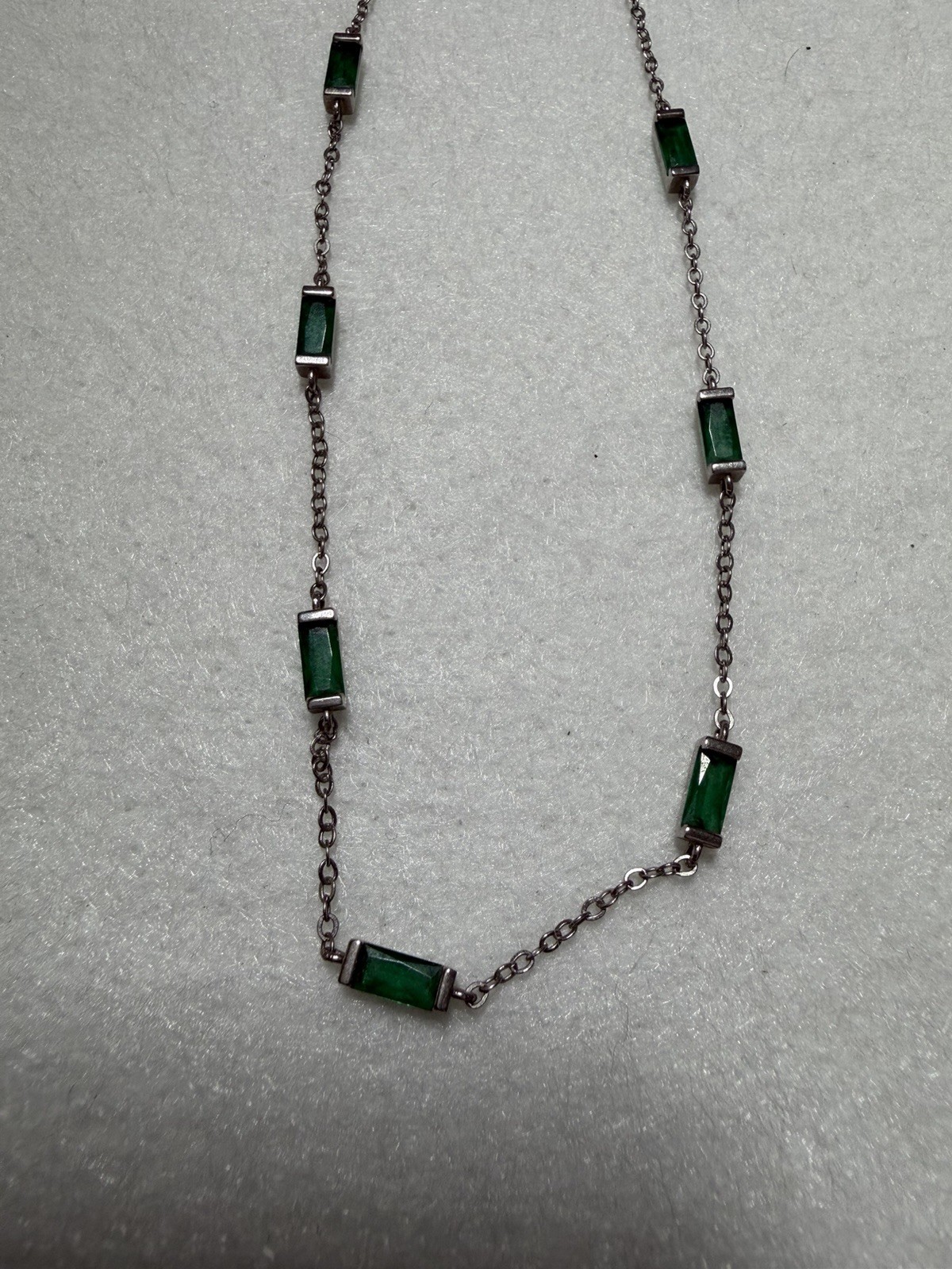 Sterling Silver Emerald Green Baguette Gems 925 Chain Station Necklace