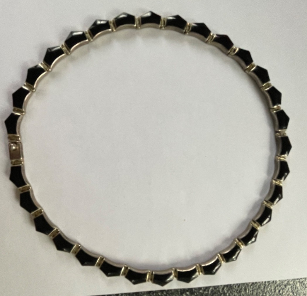 Vintage Mexico 950 Sterling Silver & Onyx Inlay Choker Necklace