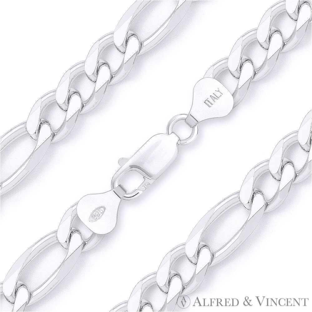 7.5mm Figaro Figaroa Link Italian Chain Necklace Solid Italy 925 Sterling Silver