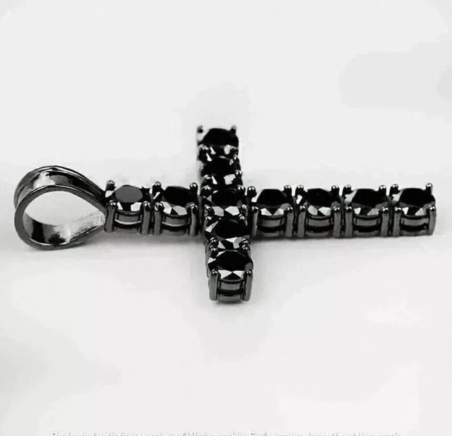 2Ct Round Black Diamond Lab Created Men’s Cross Pendant 14k Black Gold Plated