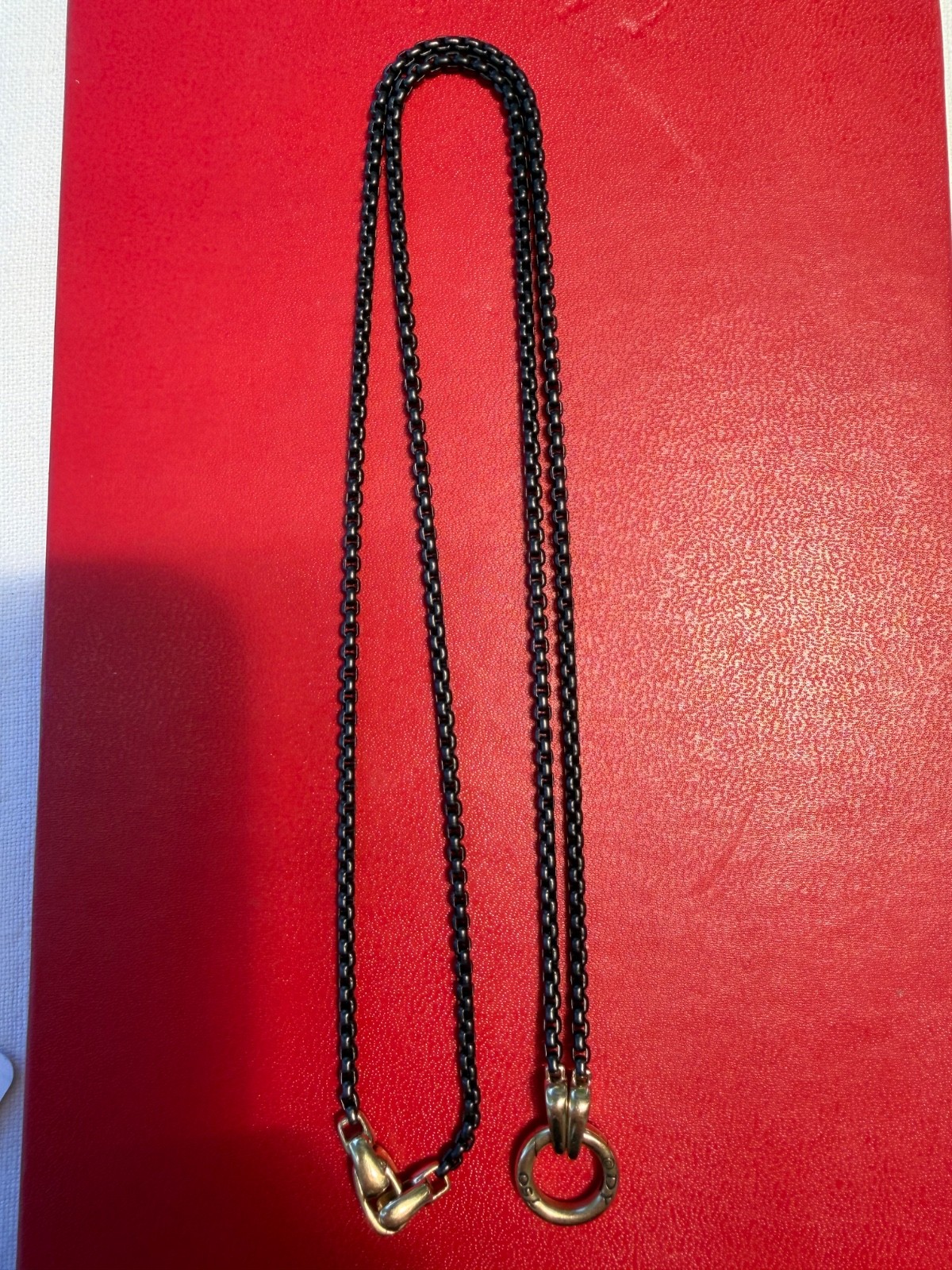 David Yurman 18K Clasp & Smooth Amulet on Stainless Steel Box Chain Necklace 26″
