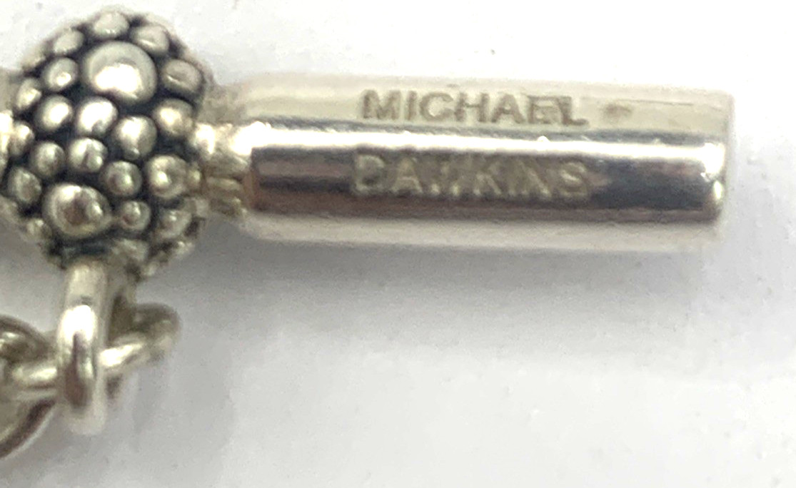 Michael Dawkins Sterling Silver and Gray Pearl Necklace 18″