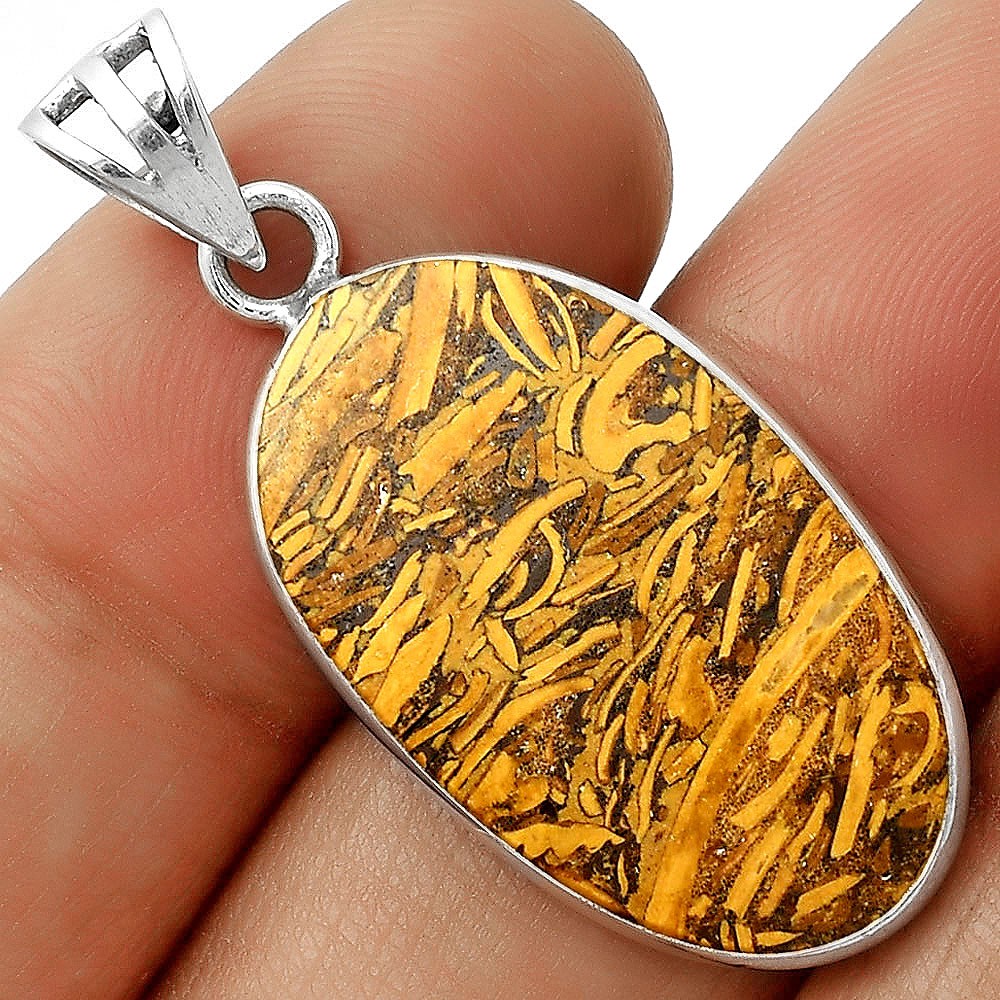 Natural Coquina Fossil Jasper – India 925 Sterling Silver Pendant Jewelry P-1001
