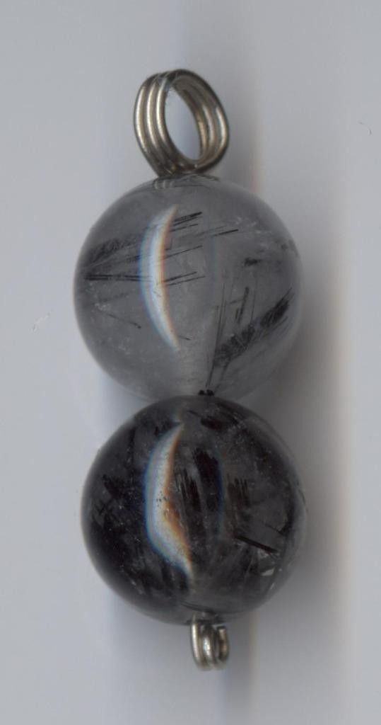 14K 2.86 Gram Solid White Gold Black Rutilated Needle Quartz Bead Pendant #ua