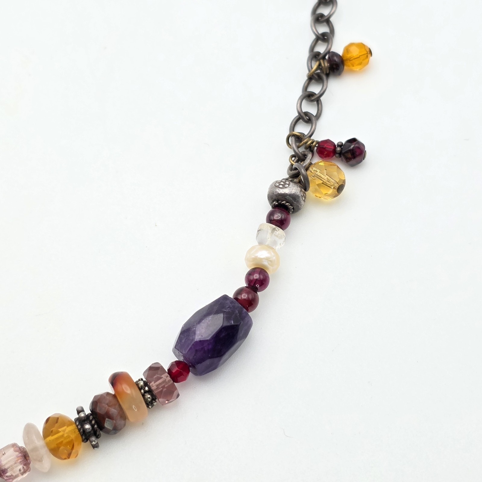 Multi-Color Gemstone Necklace Garnet Amethyst Citrine Pearl 925 Sterling Silver