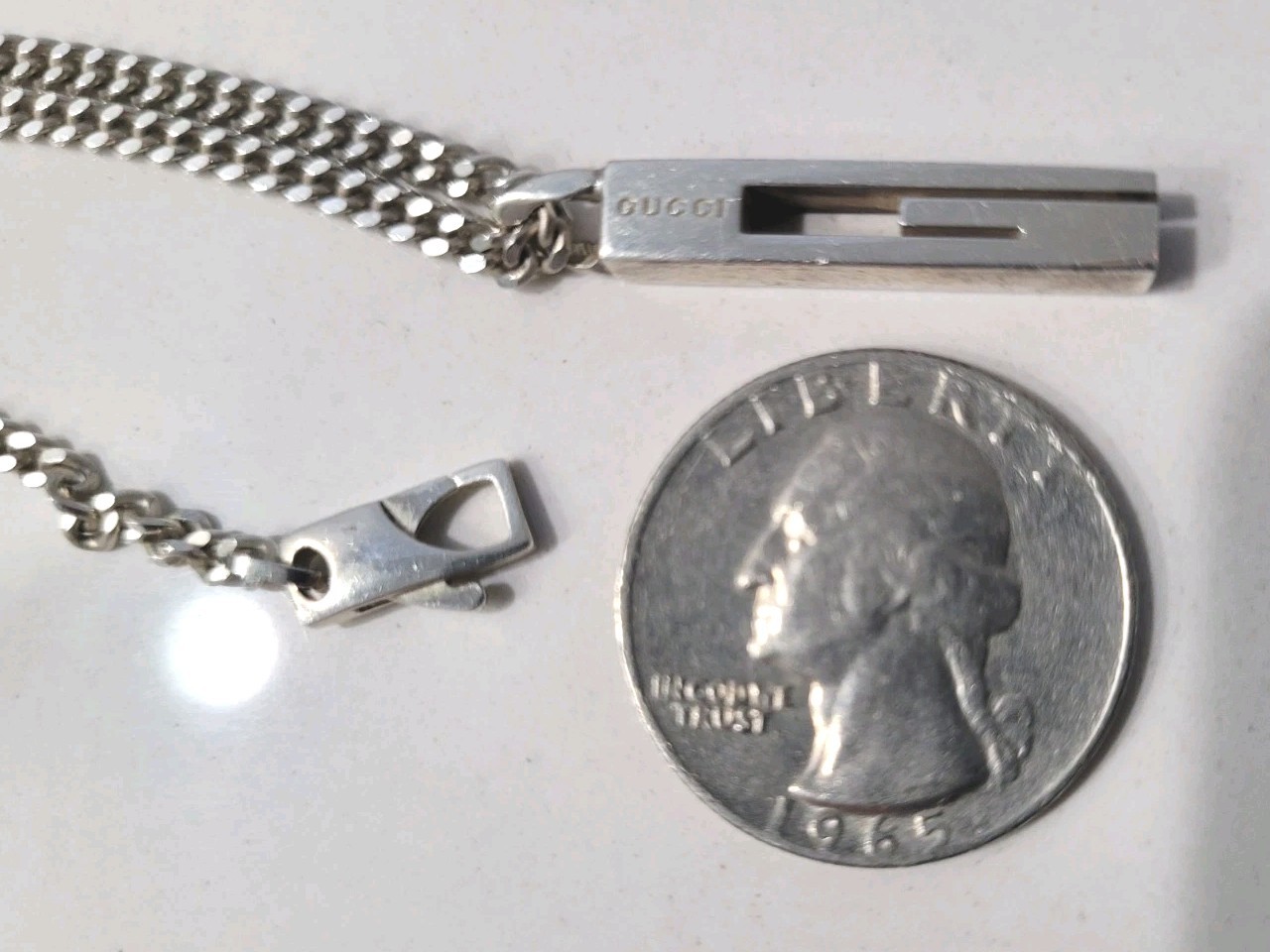 Gucci- Large 1″ Cutout G 925 Silver Pendant 20″ Necklace-US Seller
