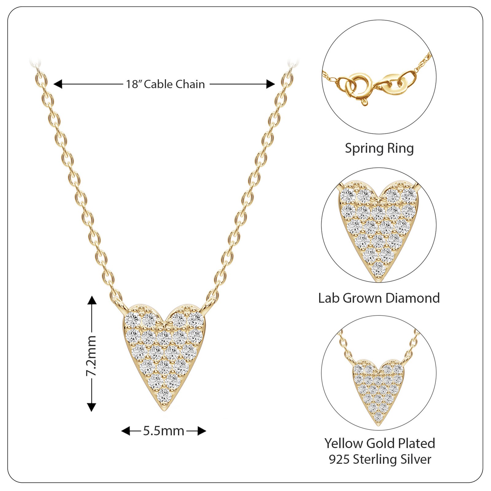 1/10 Ctw Lab Grown Diamond Heart Pendant Necklace 925 Sterling Silver