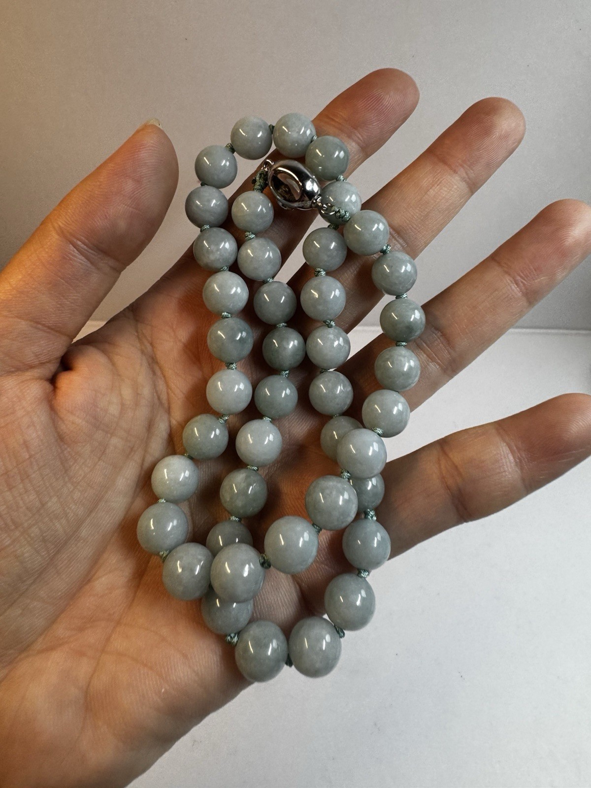 9mm blue jadeite Jade Round beaded necklace 925 sterling silver clasp new