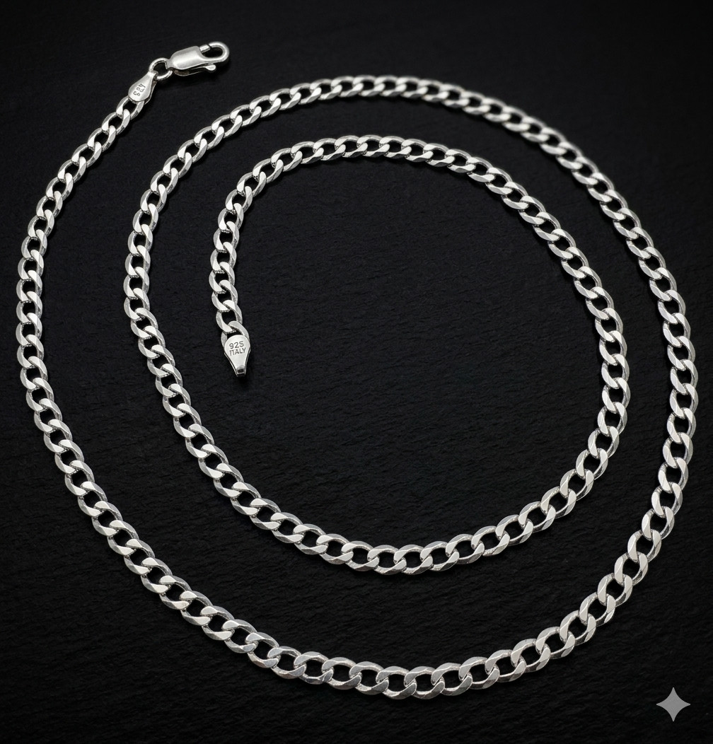 24″ Reversible Diamond Cut Pave Cuban Curb Chain Necklace Real Solid 925 Silver