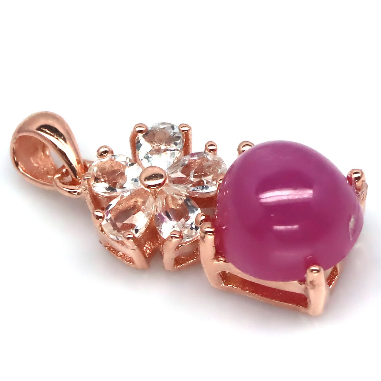 925 Sterling Silver 9 MM. Red Ruby & White Topaz Birthstone Jewelry Pendant