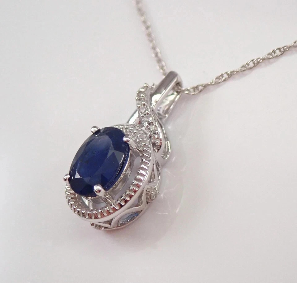 4.30Ct Oval Cut Natural Blue Sapphire & Diamond 14K White Gold Luxurious Pendant
