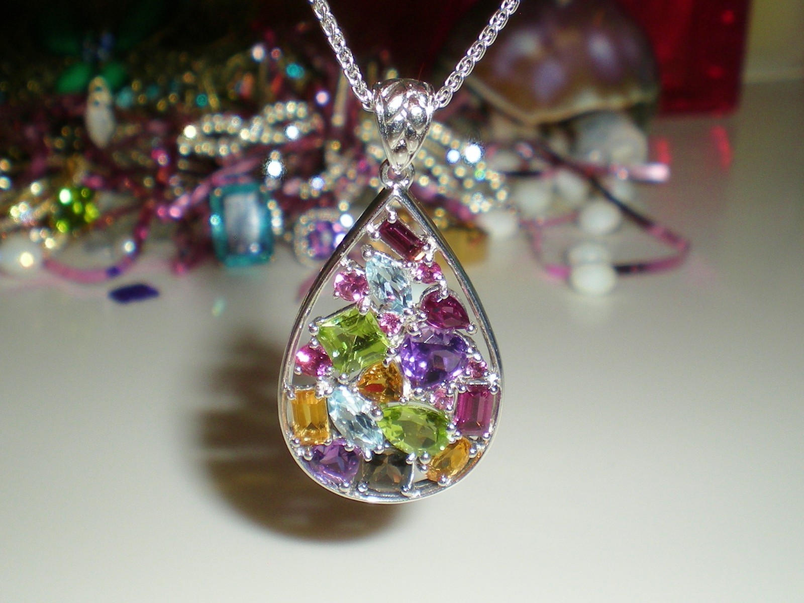 KAY Jeweler Sterling Silver Multi-Shape Natural Gemstone Teardrop Necklace 💎