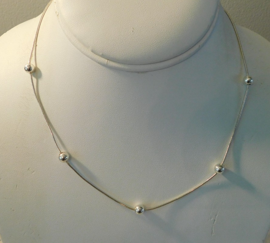 Italian Sterling Silver Beaded Snake Chain Necklace Italy 925 FAS 18 inch